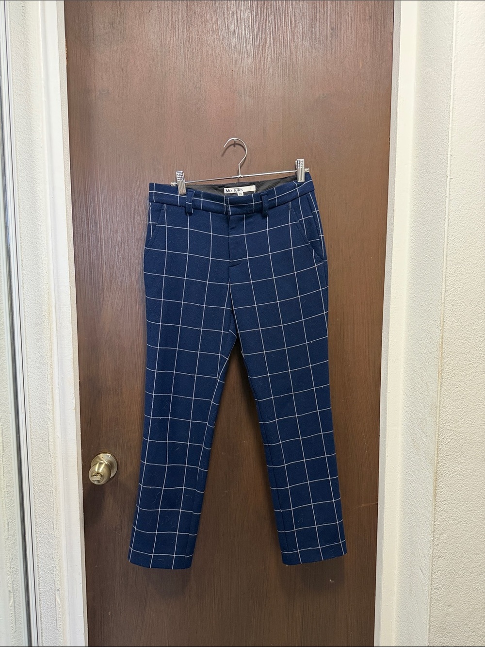 Slim Fit Navy Windowpane Dress Pants